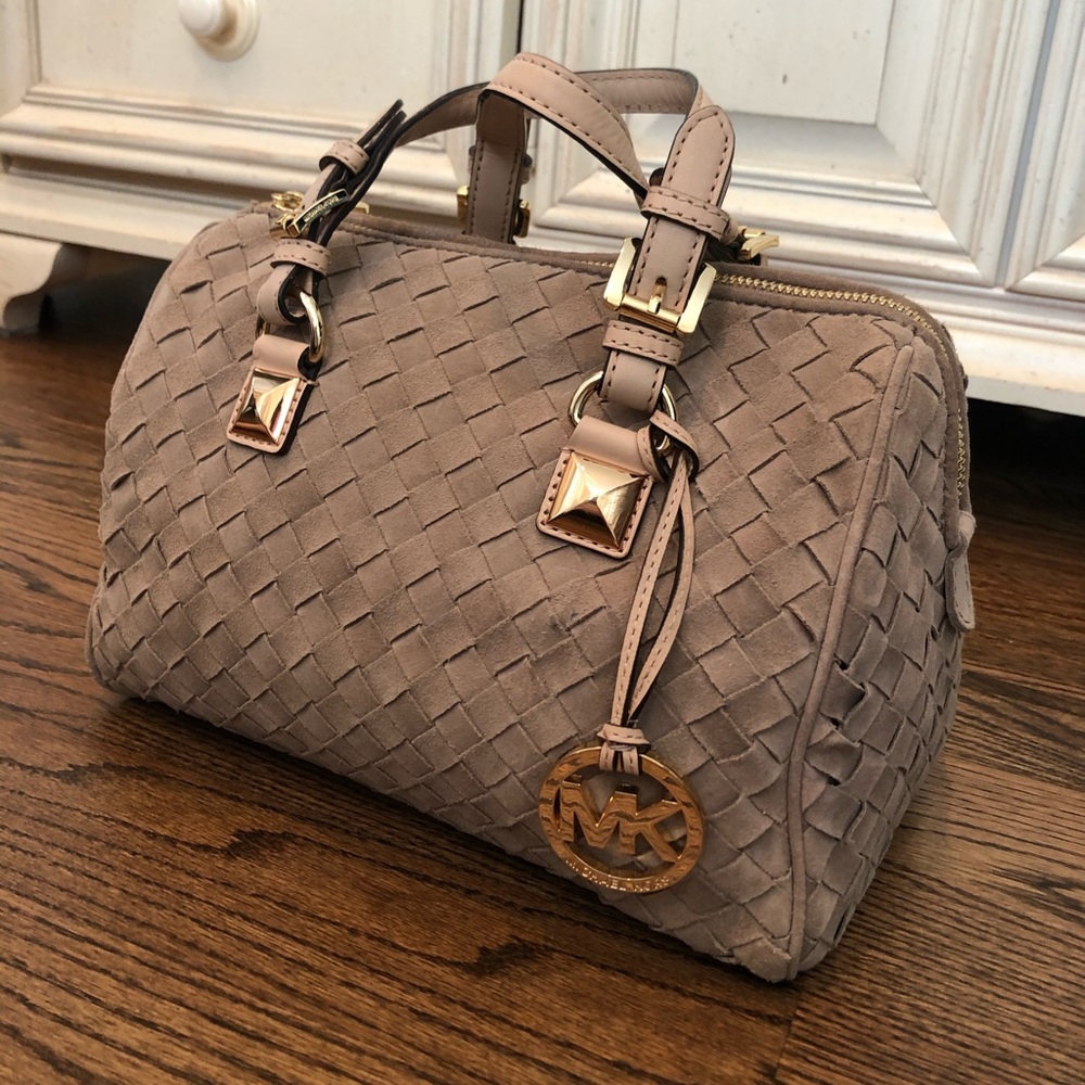 Michael Kors tan quilted suede purse
